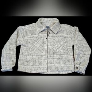 Democracy Women's Black & White Tweed Short Bomber Zip-up Jacket Small